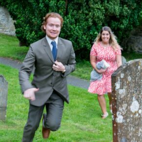 Running late for the service at St Giles Church wedding - Standlake