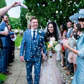 Confetti moment at St Giles Church wedding - Standlake