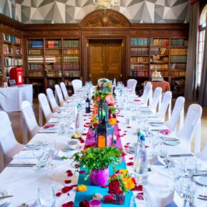 Eynsham Hall wedding photographs of the colourful room setup