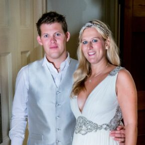 Hampden House Christmas wedding pose of the newlyweds in the dining room
