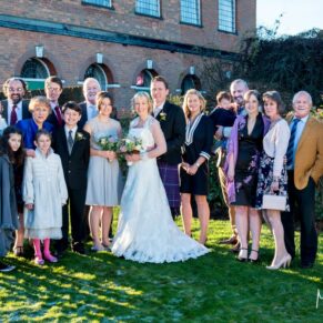 Group pose at Kings Chapel Amersham wedding