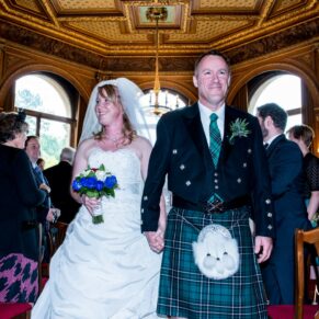 Exiting the civil ceremony at Halton House wedding