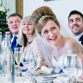 Fun reactions during the speeches at Taplow House Hotel wedding