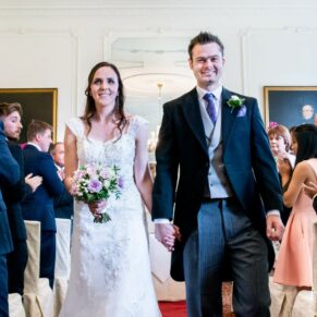 Exiting the ceremony at Taplow House Hotel wedding