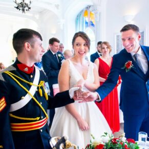 A very proud father gives away his daughter at Missenden Abbey military wedding