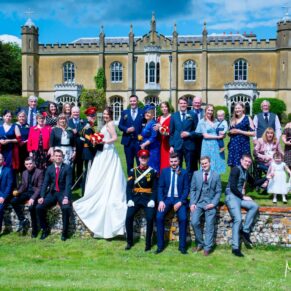 Group pose at Missenden Abbey military wedding