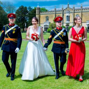 Taking a stroll at Missenden Abbey military wedding