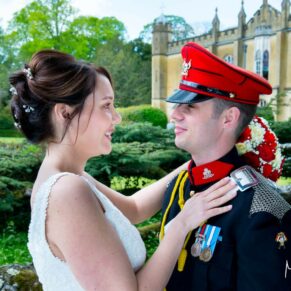 Newlyweds portraits at Missenden Abbey military wedding
