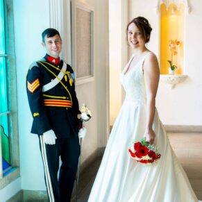 Missenden Abbey military wedding pose in the Garden Room