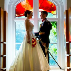 missenden abbey military wedding shot in the feature window