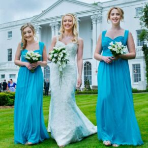 The ladies walking together in front of the White House at this summer wedding at the Beaumont Estate in Windsor