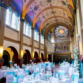 Photography of the stunning interiors inside the historic chapel at the Beaumont Estate wedding venue