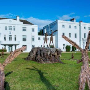 The willow hares installation in the gardens of this historic Windsor venue look fabulous under perfect blue skies