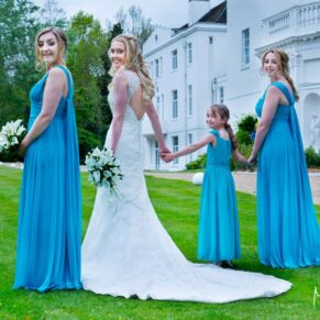 The ladies look back at the camera for this lovely relaxed pose during this Beaumont Estate summer wedding