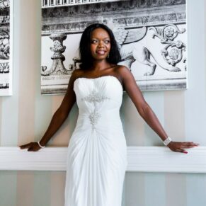 Window lit bridal portrait captured inside the White House for this summer bride at her Beaumont Estate wedding
