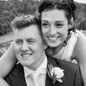 Black and white Buckinghamshire wedding photography of the bride and groom at Cliveden House