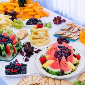 Fabulously colourful fruit display prepared by the super creative and talented chefs
