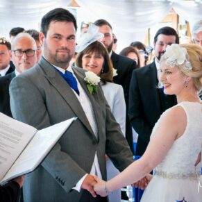 A front row view of the civil ceremony in progress in the barn