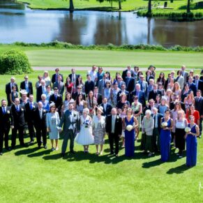 All the guests captured from above with the lake as the backdrop