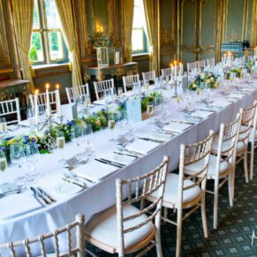 Cliveden House wedding photography - the French Dining Room set up for the meal