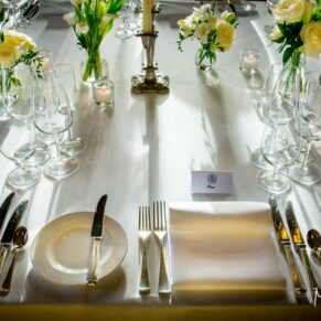 Cliveden House wedding photography - closeup shot of the banqueting table