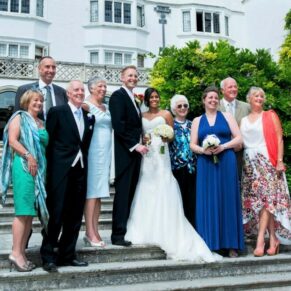 Family group shot captured on the main steps into the garden