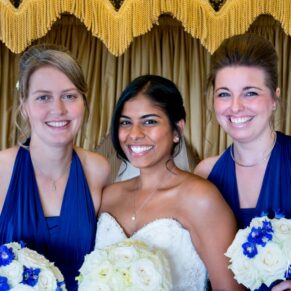 The bride with her bridesmaids pre ceremony in the hotel's bridal suite