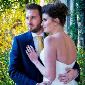 The newlyweds captured during golden hour at their Dorton House wedding