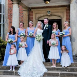 Dorton House wedding photography - the bridal party on the main steps