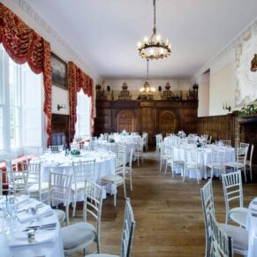 The fabulous Great Hall setup for a wedding breakfast at Dorton House