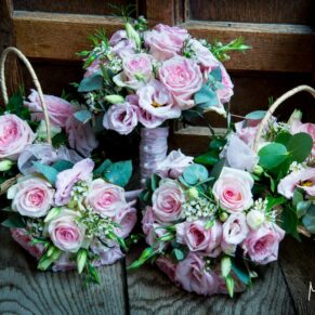 Stunning bouquets placed near a window at Dorton House in Buckinghamshire
