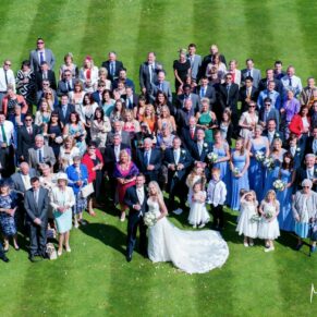 Dorton House wedding photography - big group pose captured from the roof