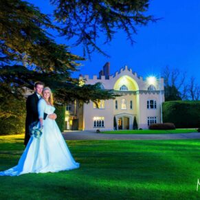 The bride and groom captured on the front lawn at dusk with a sprinkling of my floodlighting