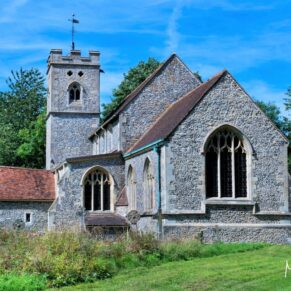 The church captured on a glorious blue sky day