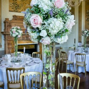 Stunning floral table centre captured in the dining room in this Grade II listed property