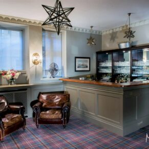 A wide view of the cool bar area inside the historic venue