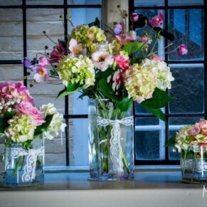 A stunning window floral display inside this historic property