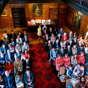 The civil ceremony in progress in the Great Hall at this historic marriage venue
