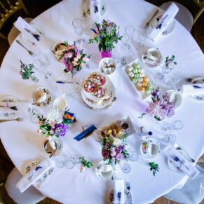 The colourful table centre captured from high above as I stand on a chair to achieve this lofty position