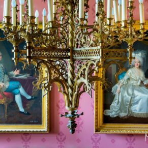 The Jacobean staircase at Hartwell House has the most fabulous antique paintings and chandeliers