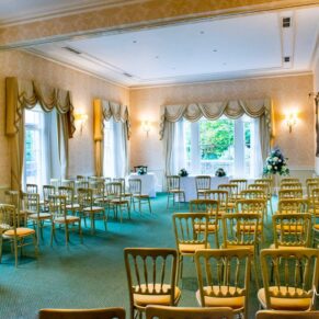 Hartwell House pre ceremony room setup in the James Wyatt Room