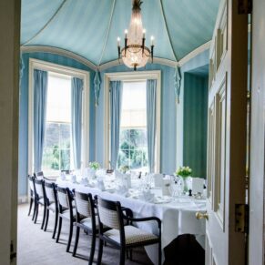 Hartwell House's gorgeous Octagon Room all setup for the intimate wedding breakfast