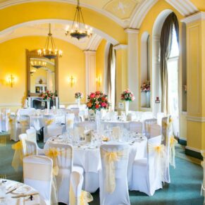 Hartwell House interior of the Soane Dining Room room setup pre wedding breakfast