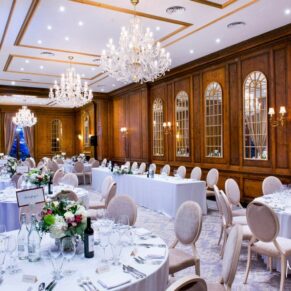 The opulent dining room interior at this historic Buckinghamshire venue