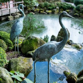 Some of the bronze birds which can be found in the colourful gardens at Le Manoir Aux Quat Saisons