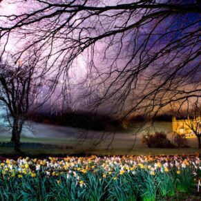 Dramatic and colourful fireworks illuminate the dark skies above this Grade I listed property during the evening reception