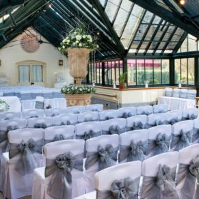 The fabulous Wintergarden all setup for a civil ceremony at The Dairy on the Waddesdon Estate