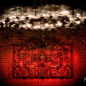 An atmospheric dusk shot of the inside of one of the pavilions at The Dairy after night fall