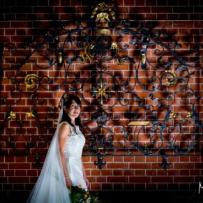 Atmospheric after dark lighting inside the pavilion for this relaxed bridal portrait at The Dairy