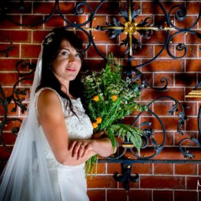 Dramatic lighting inside the pavilion for this relaxed bridal portrait captured after dark at The Dairy